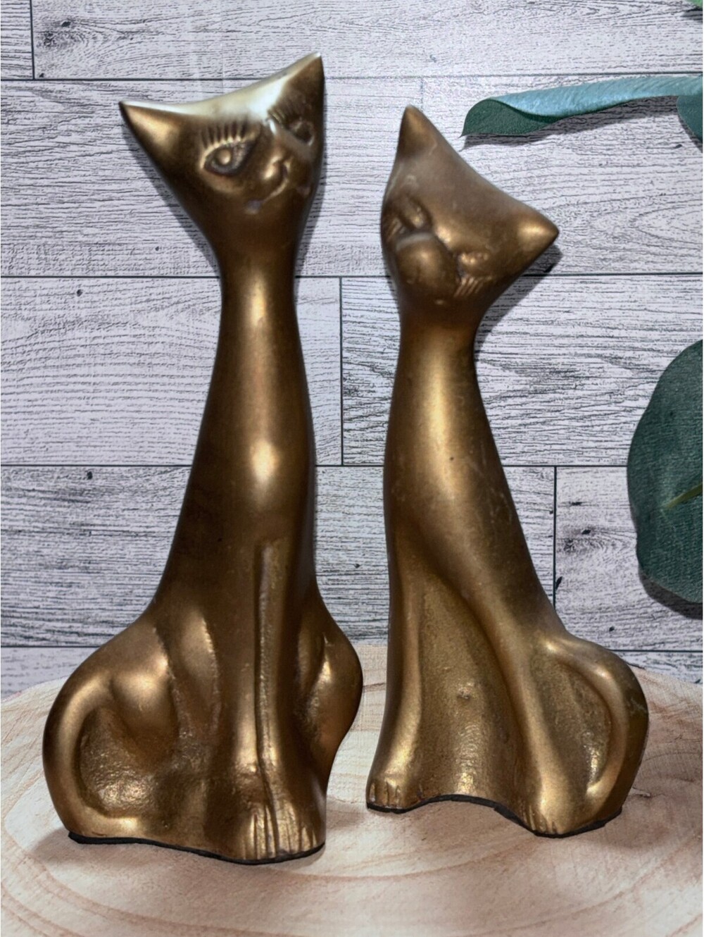 Vintage Mid-Century Modern Brass Cat Figurines - Set of 2 Made in Korea